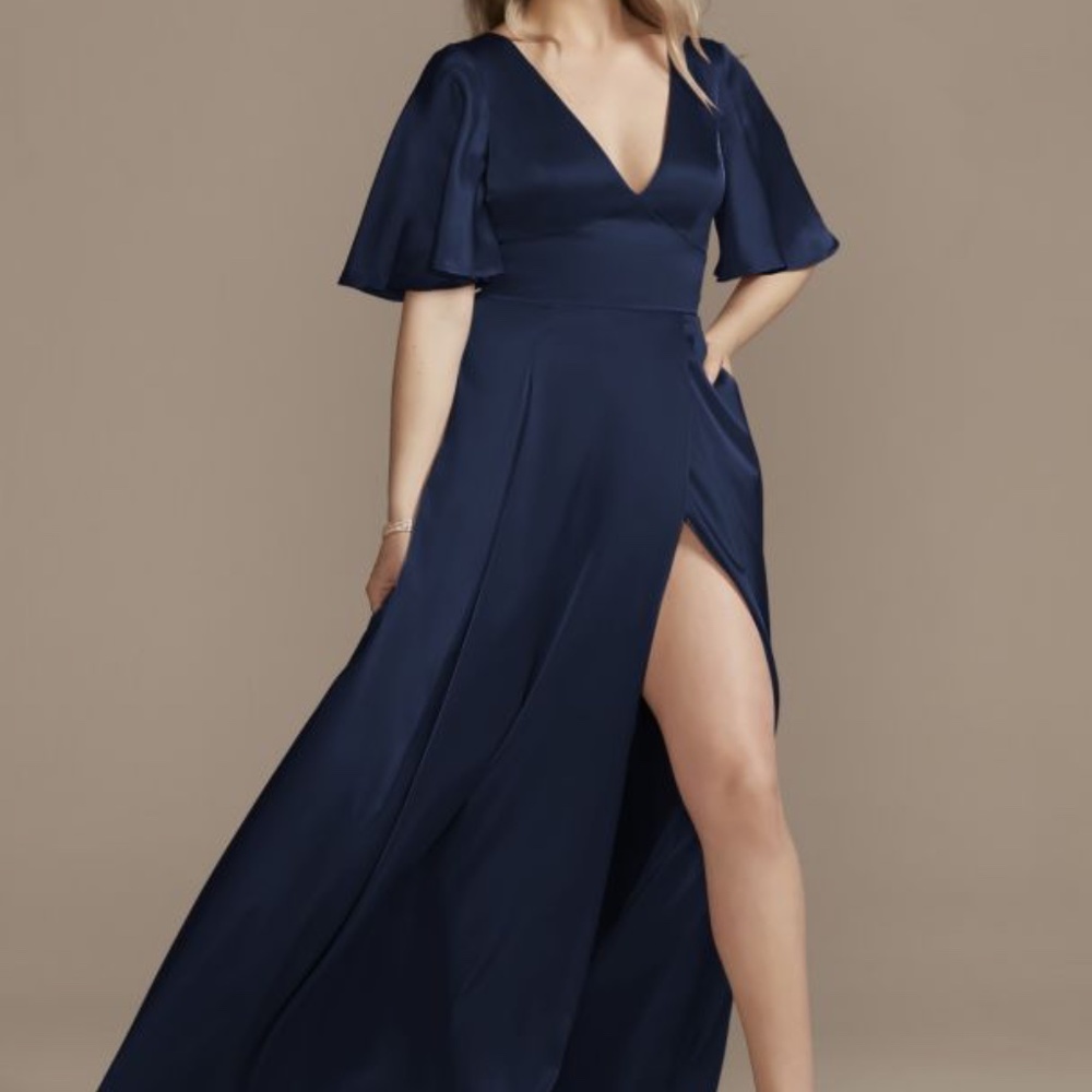 charmeuse flutter-sleeve a-line bridesmaid dress